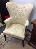 Beige Floral Upholstered Contemporary Wingback Chair