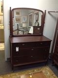 Vintage Mahogany Four-Drawer Dresser w/ Mirror