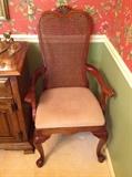 Oak Cane Back Upholstered Seat Dining Captain Chair - Detail