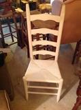 White Painted Ladder Back Rush Seat Side Chair