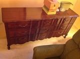 French Provincial Dark Wood Six-Drawer Dresser