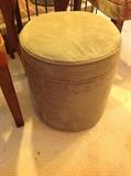 Green Velour Round Storage Ottoman