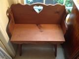 Country Pine Carved Hearts Child's Wing Back Bench