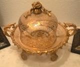 early bohemian cheese dish in gilt bronze frame