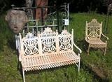 victorian cast iron bench & chair
