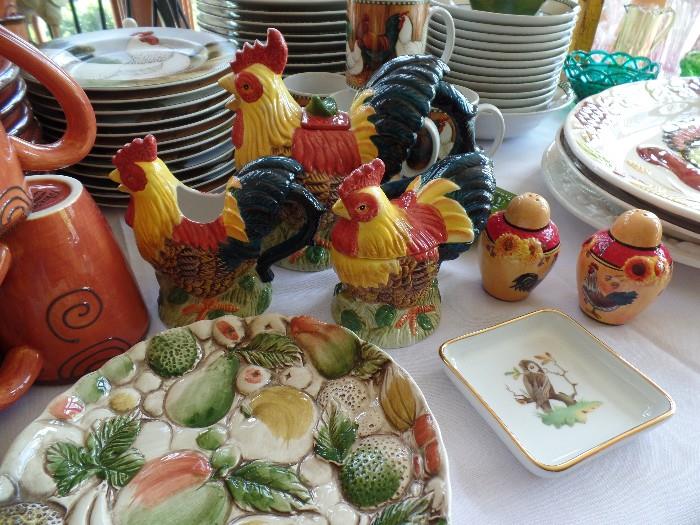 Rooster Tea, cream and sugar set