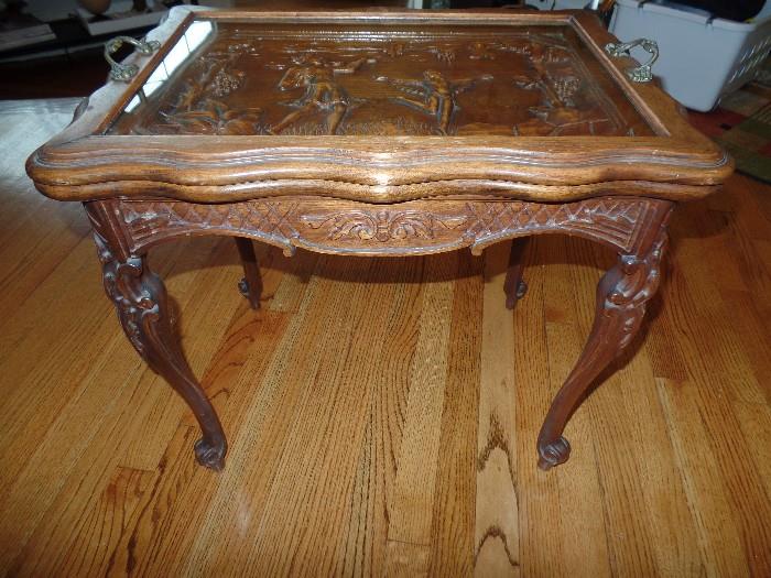 Small Carved table with butlers tray