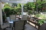 Patio set with swivel chairs, Four antique hanging iron lights.
