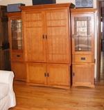 Oak Armoire/Entertainment 3 piece unit. 2 Side bookcase/storage units can be placed separately. 