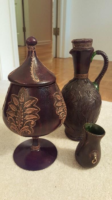 Vintage 60's Italian Leather Vase Decanter