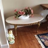 #62 Gold Base Marble Top Oval Coffee Table 45x22x19 $150 