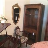 #48 Gold Mirror 17x37 $100
#34 French chair w/ Mother of Pearl Inlay $300
#7 Hammary Wood Bookcase 32x18x76 $175
