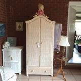 #15 White Wicker Armoire 31x19x69 $150
#14 White Wicker 2 Drawer Cabinet 22x20x31 $75
#55 White Wicker Stroller $75