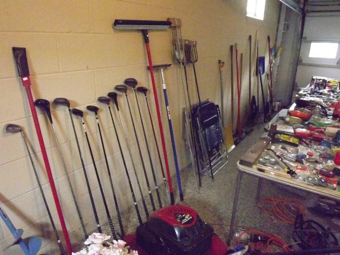 Golf clubs/irons; yard and garden tools