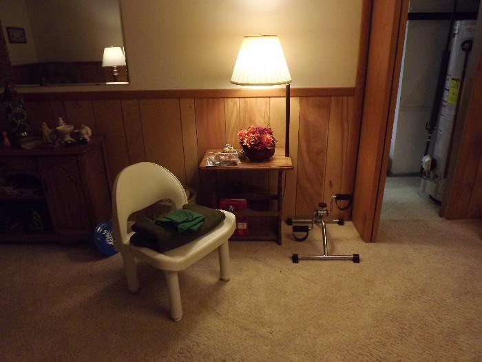 Lamp end table, bath chair