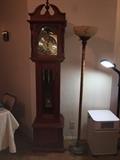 grandfather clock, lamps, air purifier