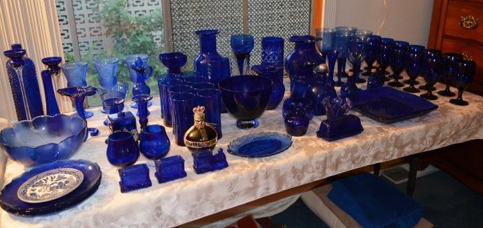 Table of Cobalt glassware