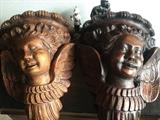large carved wooden cherub wall pedestals