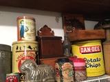 sample photo of some tins, molds, wooden boxes on a rack in the garage