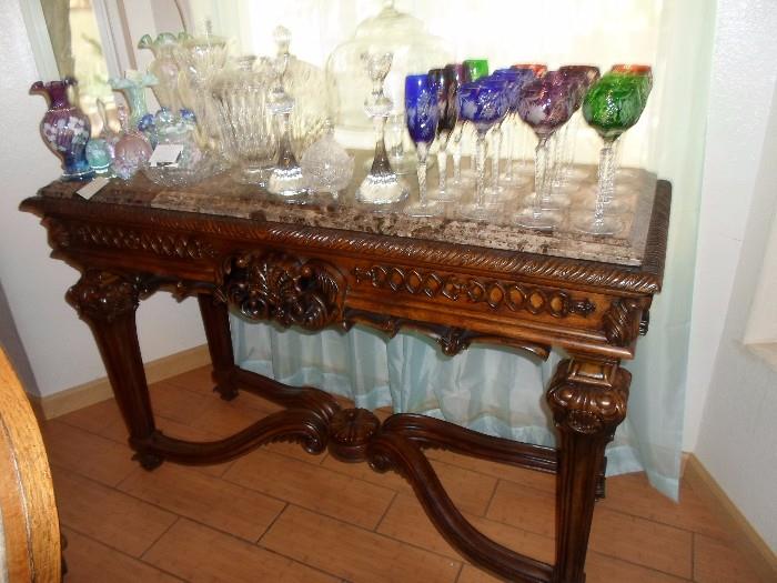 Entry Way Table & Glass Items