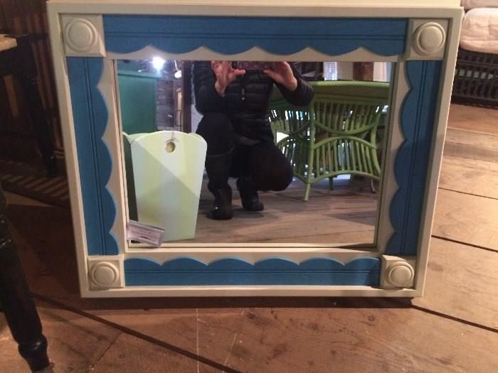 Asking $125.00 Sea Rose Blue And White Mirror  24 x 24 in 