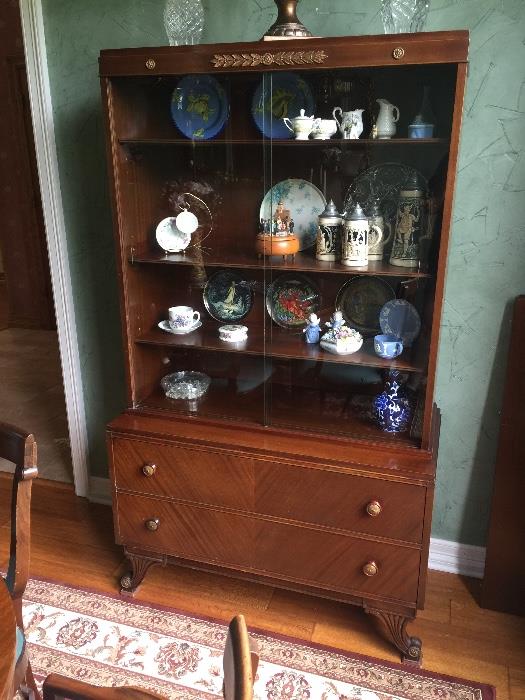 1930's Duncan Phyfe mahogany china cabinet, very unique style for the period