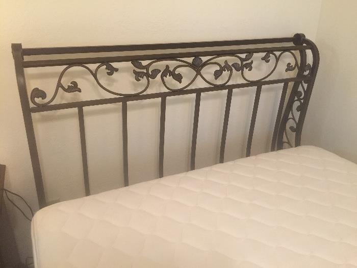 Iron headboard and footboard for queen bed with rails slats and frame