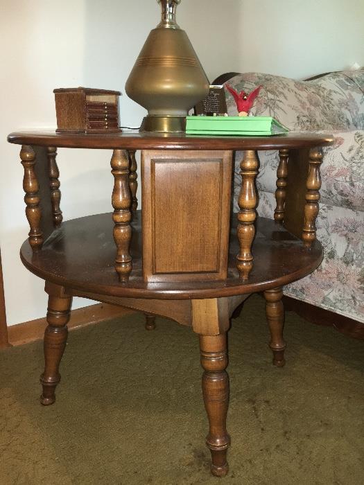 Vintage two-tier "lazy susan" style lamp table.