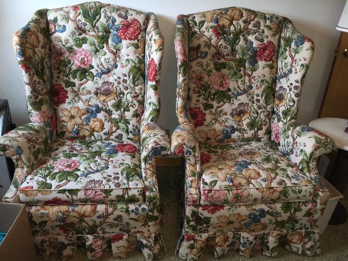 Matching vintage high-back wing-back chairs by Broyhill.