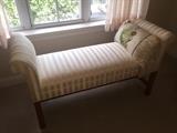 Ethan Allen upholstered bench, striped fabric.