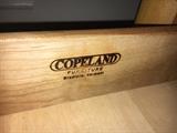 Beautiful bedroom furniture by Copeland Furniture of Vermont in natural maple--queen bed, nightstand and dresser with hanging mirror. (Copeland furniture is sold locally at Bliss and Two Danes.)