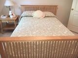 Beautiful bedroom furniture by Copeland Furniture of Vermont in natural maple--queen bed, nightstand and dresser with hanging mirror. (Copeland furniture is sold locally at Bliss and Two Danes.)