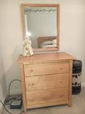 Beautiful bedroom furniture by Copeland Furniture of Vermont in natural maple--queen bed, nightstand and dresser with hanging mirror. (Copeland furniture is sold locally at Bliss and Two Danes.)