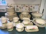 Partial set Pfaltzgraff "Garden Party" dinnerware, includes several serving pieces.