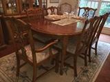 Solid oak Jamestown Sterling dining room group--corner cabinet, china cabinet/breakfront, server, oval table with two 18" leaves, 6 chairs (2 host, 4 side). Will sell separately or as set.