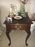 Pair Queen Anne style end tables by Harden, with drawer.