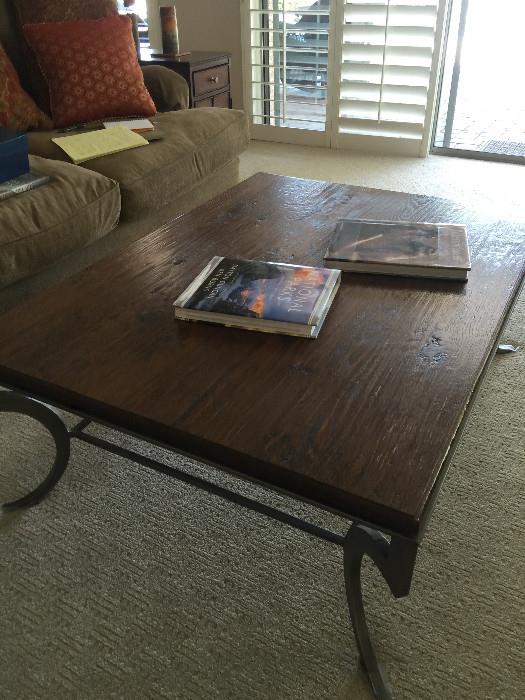 Wooden coffee table with metal legs