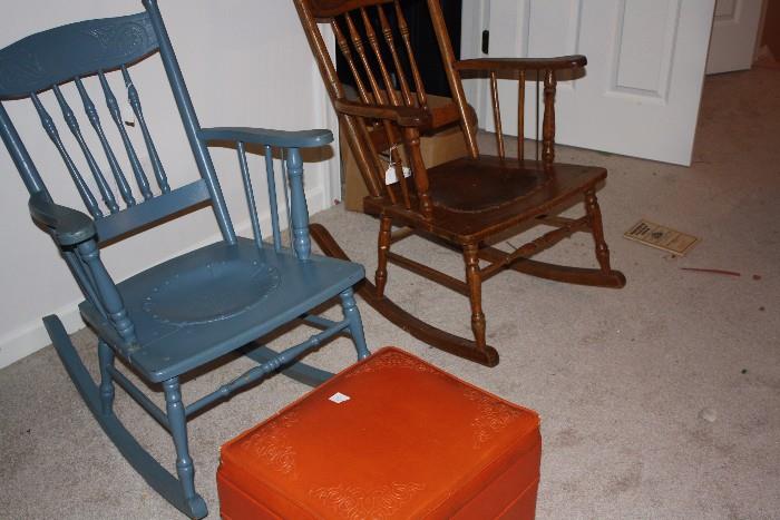 Two rockers upstairs and a great orange footrest that also serves to save things.  