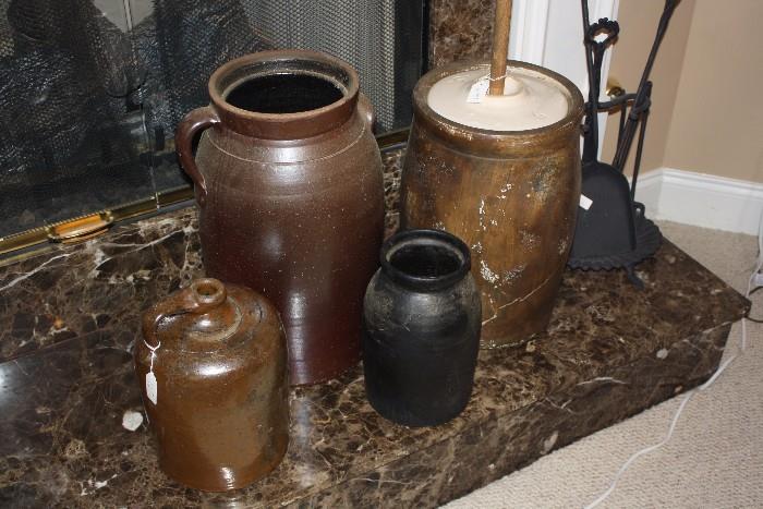 Great pottery.  The one on the left is SRRogers from Pike County, GA-he was the last surviving original potter from the Meansville/Knoxville pottery center.  The large on on the right is Indian Head Pottery.  Rare in the south.  