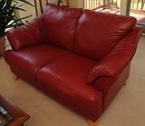 PAIR OF RED LEATHER SOFAS