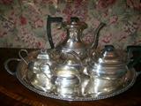 5 pc sterling Tea Set. Tray is not sterling! Silver will be priced for more than it's silver content!