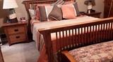 Mission style King head and footboard, matching night stands, dresser with mirror and dresser amoire