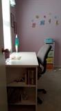 Welcome to your little girls room, white desk with bookcase end, lava lamp, smile deco & Essential home kids 4 bin tower organizer