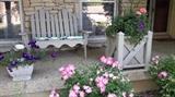 Wooden bench/loveseat, matching extra large flower pots