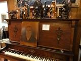 Nice, Mostly in-tune old Mahogany Upright Piano - Carved Wood African FIgures on Top