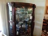 Lg. & Extra Special, Curved Glass Mahogany China Cabinet w/ Carved Columns