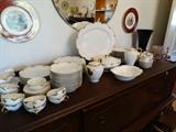 One of Three Sets of Antique Haviland China. This one is on a 1920s Walnut Buffet that's Part of an entire 20s Dining room set w/ China Cabinet.& 6 Needlepointed Chairs