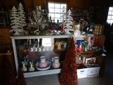 We're finally in the "barn" that's an antique, painted (oak) commercial showcase w/ sliding Back Doors & Glass Christmas Trees