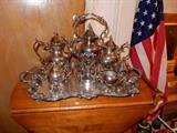 Full Tea, Coffee Serving Tray, Tilting Tea Pot, Creamer, Sugar Bowl