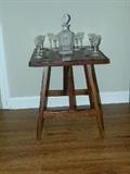 table and beautiful old crystal glasses and decanter